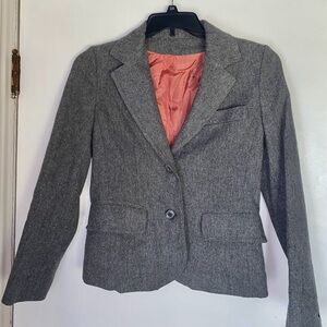 SAKS Fifth Avenue Women's Blazer Grey Sz M Cropped 2)Button Lined Notched Lapel
